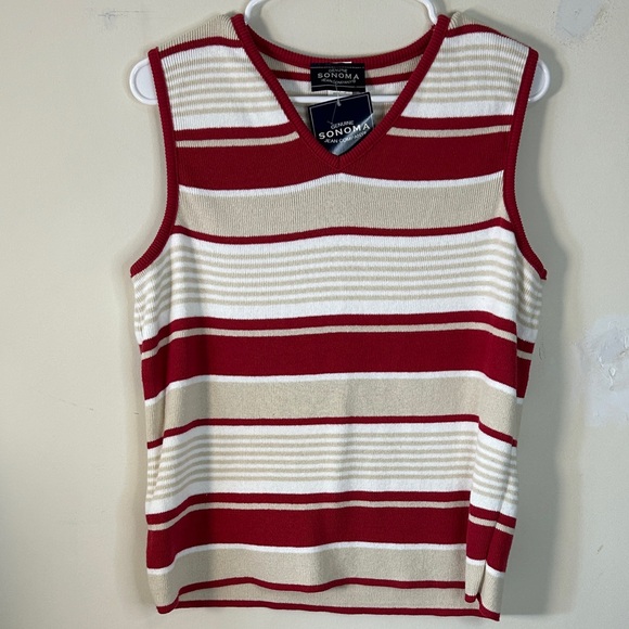 Sonoma Tops - Sonoma Women's Striped Tank Top - Red and Cream made in USA Size Large